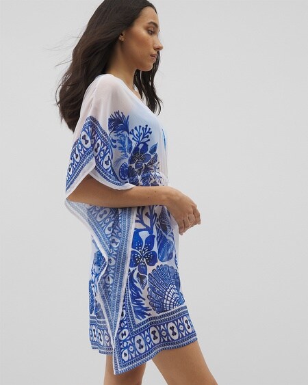 SOMA WOMEN'S BEYOND CONTROL SEA LIFE CHIFFON CAFTAN IN WHITE SIZE LARGE | SOMA