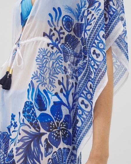 SOMA WOMEN'S BEYOND CONTROL SEA LIFE CHIFFON CAFTAN IN WHITE SIZE LARGE | SOMA