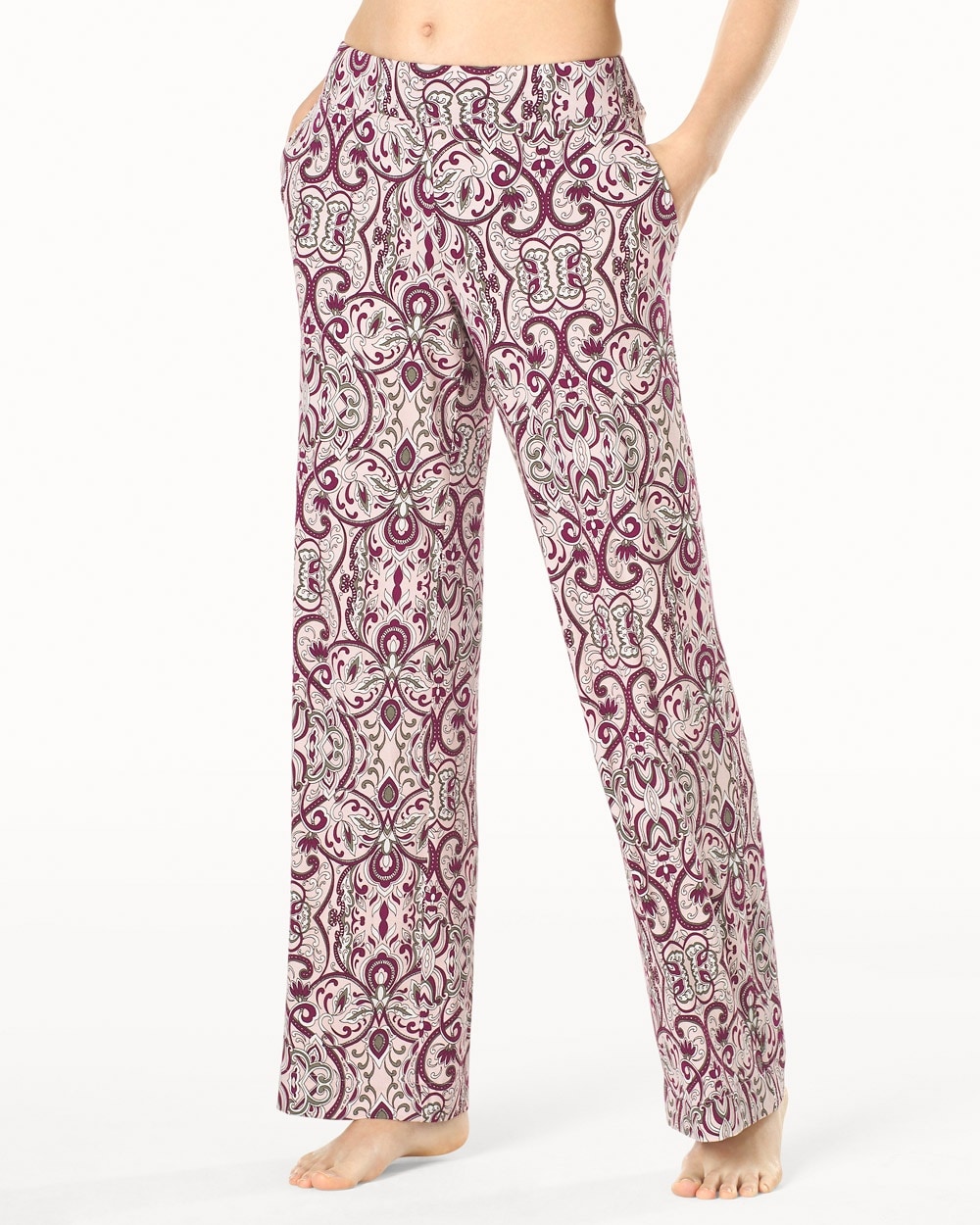 Embraceable Cool Nights Tall Inseam Pajama Pants Femme Scroll Pink Romance