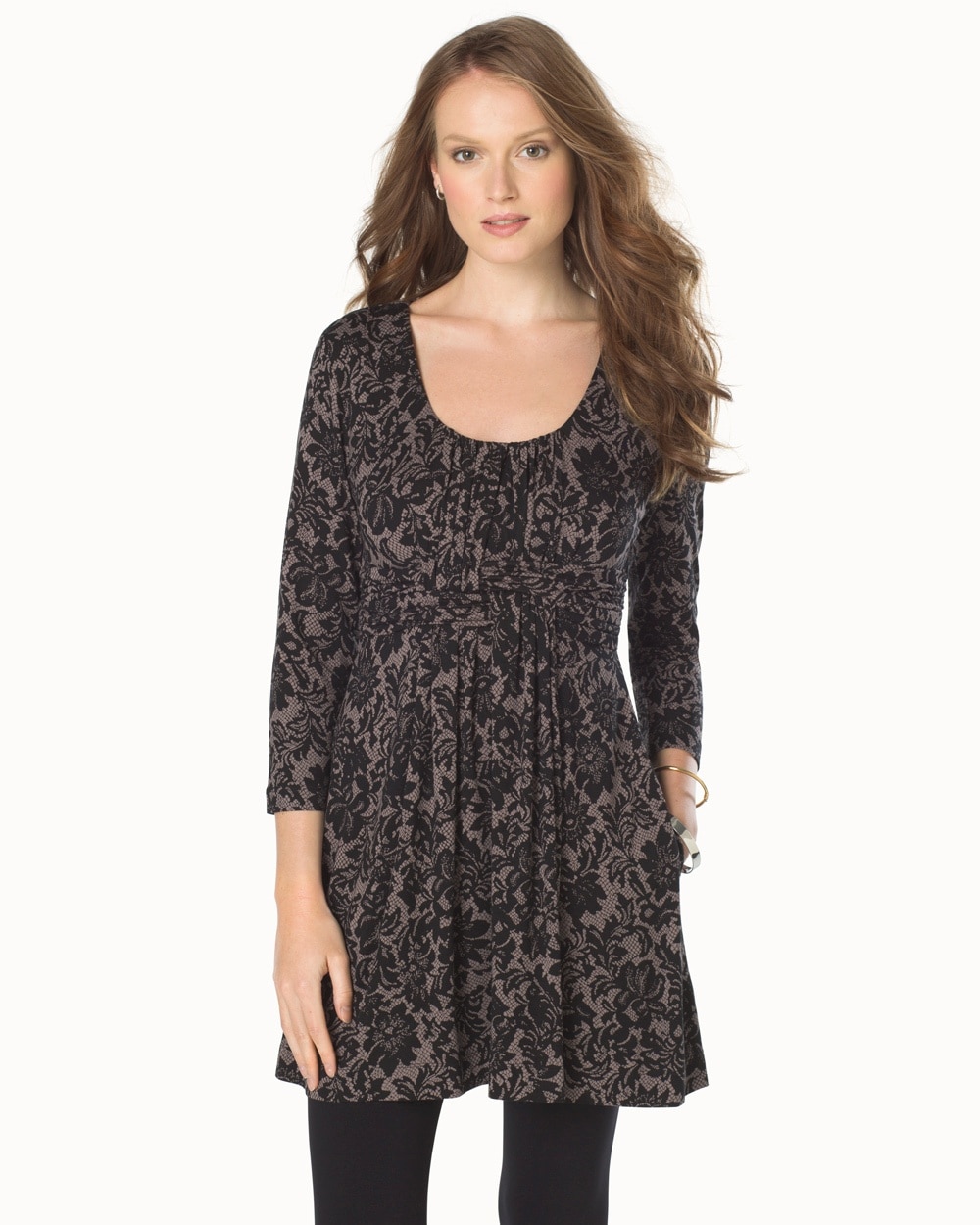 Live. Lounge. Wear. Soft Jersey Wrapped Waist Tunic Lace Tapestry Black