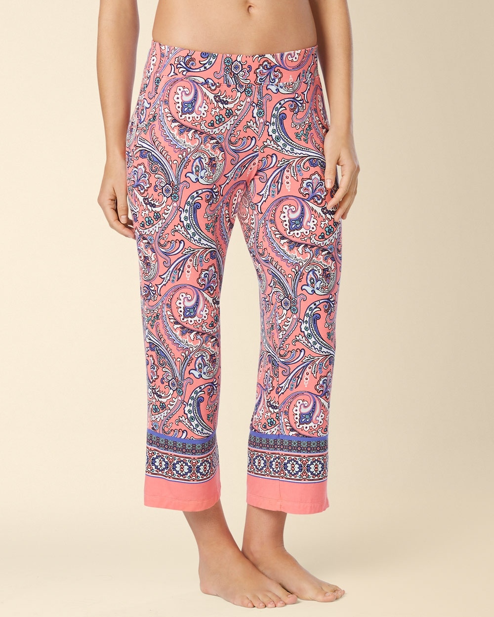 Embraceable Cool Nights Crop Pajama Pant Ambition Tea Rose Border