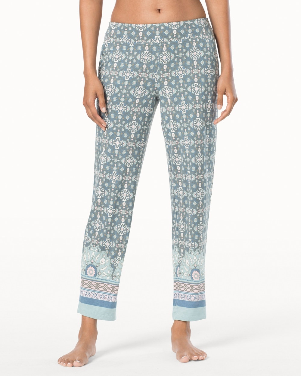 Embraceable Cool Nights Ankle Pajama Pants Deco Slate Blue Border
