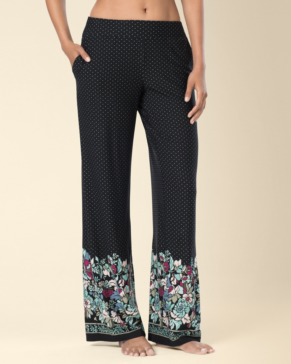 Embraceable Cool Nights Tall Inseam Pajama Pants Abundant Flower Black Border