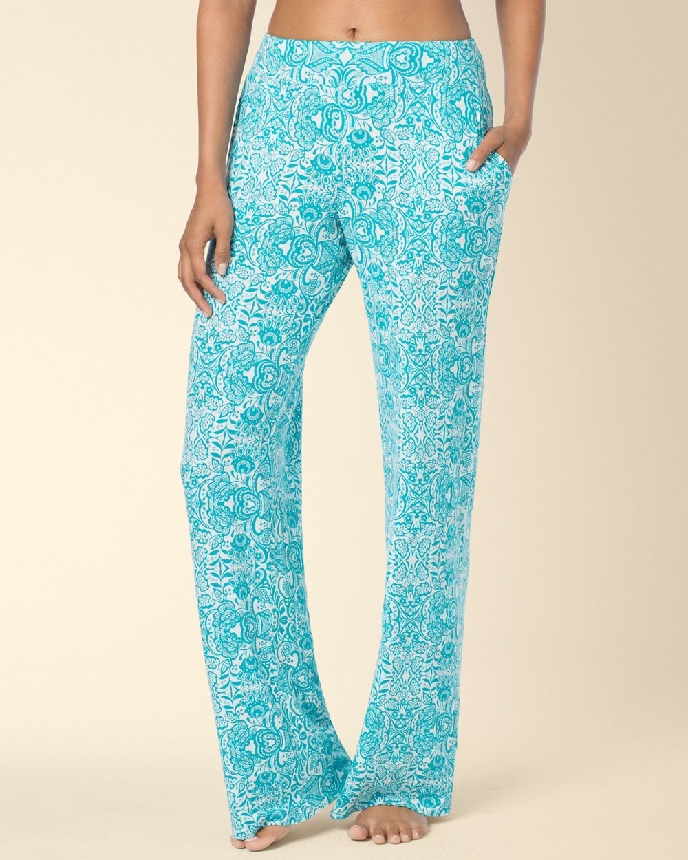 Embraceable Cool Nights Pajama Pants Lacy Floral Viridian
