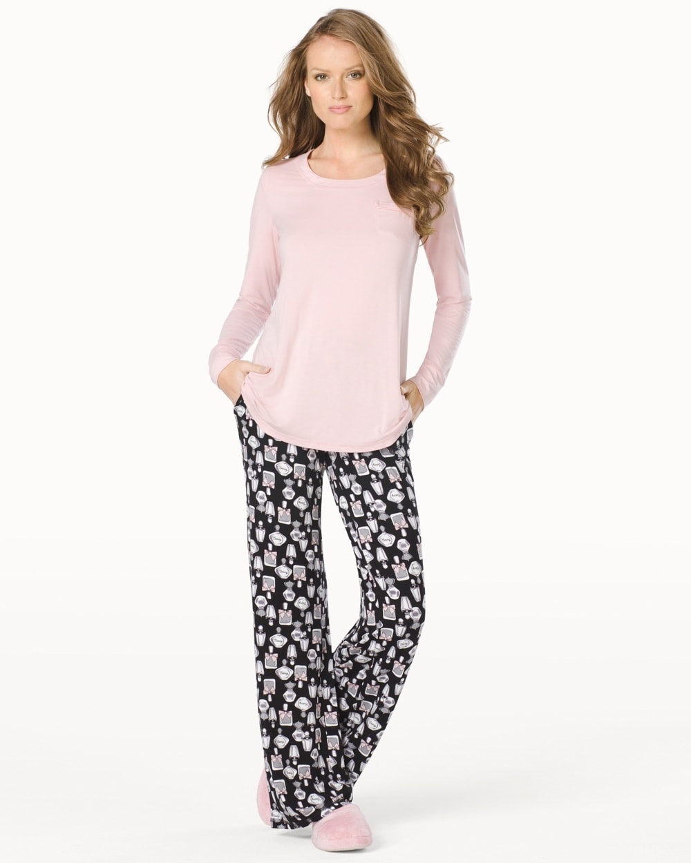 Embraceable Cool Nights Long Sleeve Pajama Pant Set Enticing Pink Romance