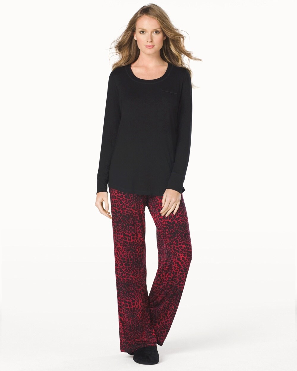 Embraceable Cool Nights Long Sleeve Pajama Pant Set Lovely Leopard Mini Ruby