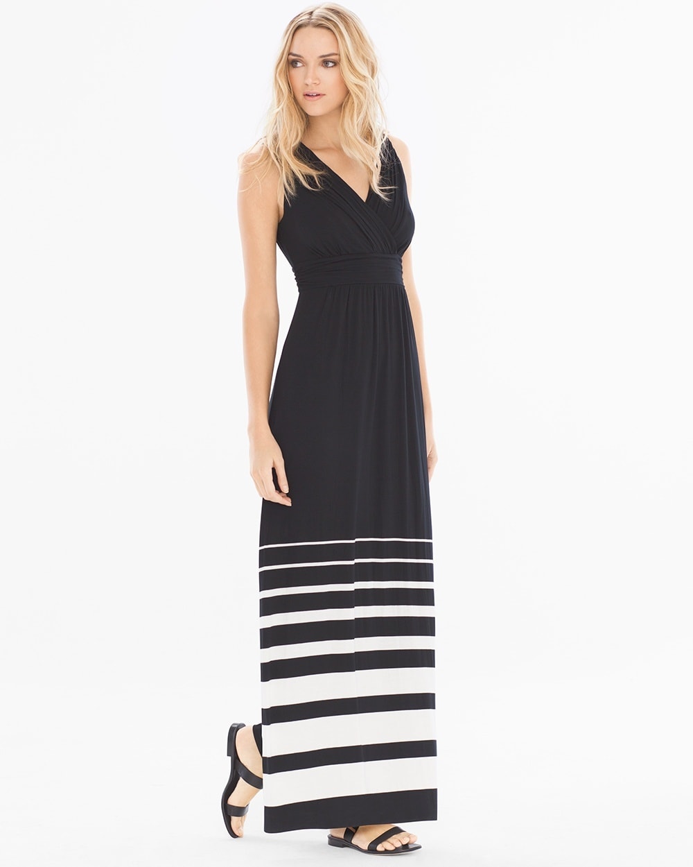 Shirred Bodice Maxi Dress Sanctuary Stripe Black