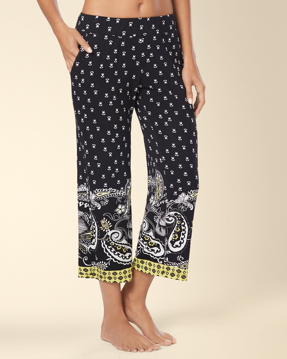 Embraceable Cool Nights Crop Pajama Pants Femme Paisley Black Border