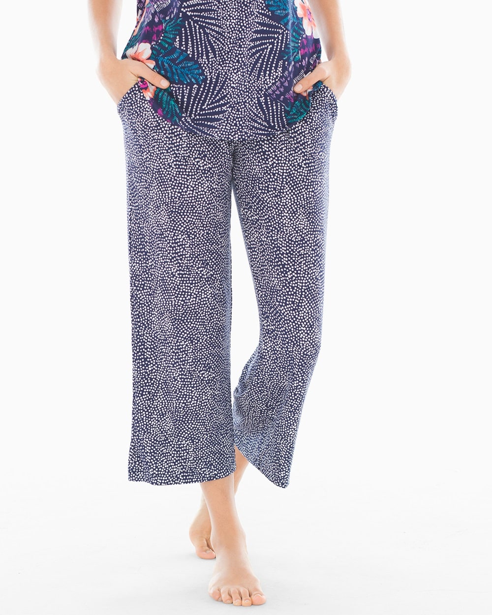 Embraceable Cool Nights Crop Pajama Pants Bali Dot Navy