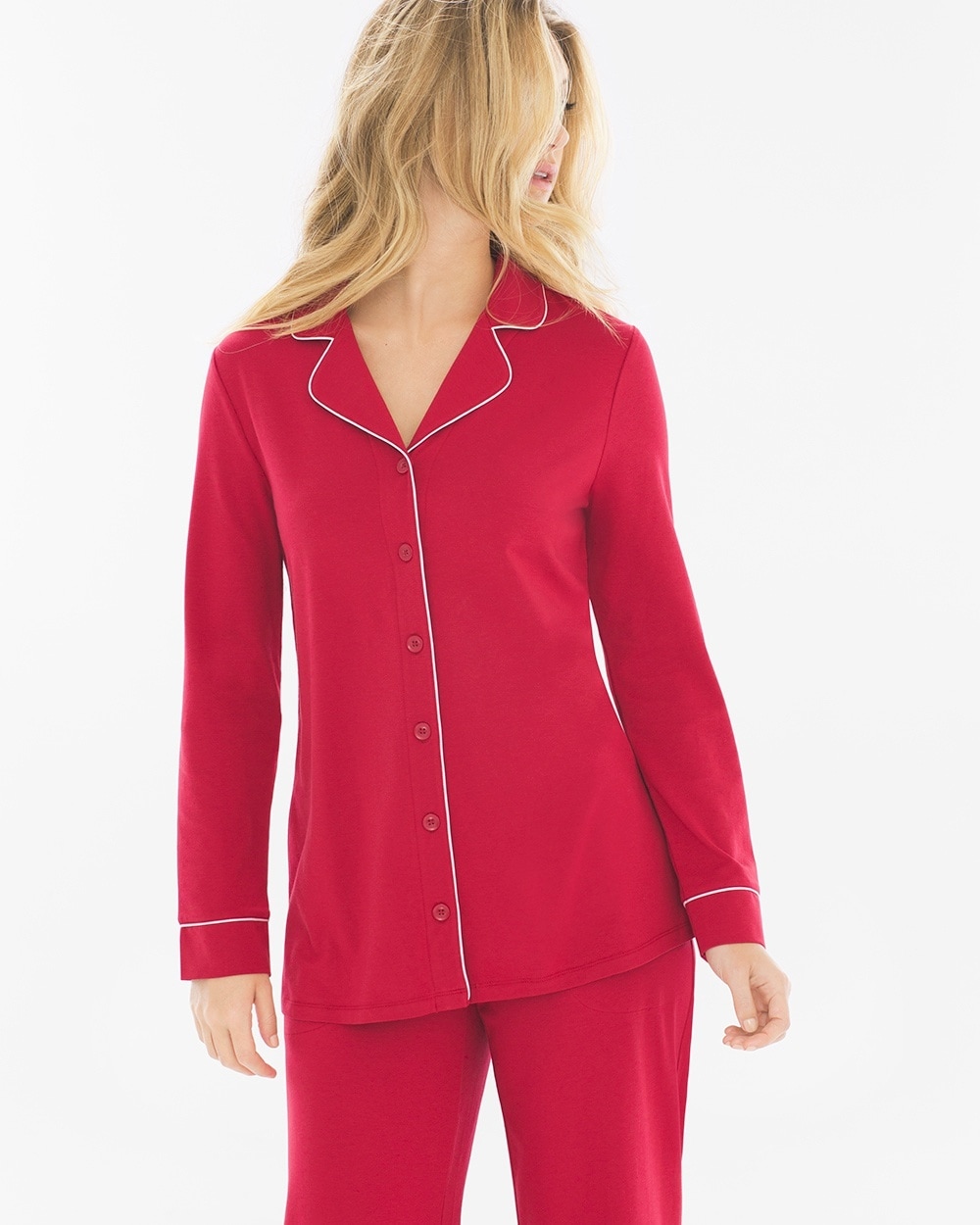 Embraceable Long Sleeve Notch Collar Pajama Top Ruby