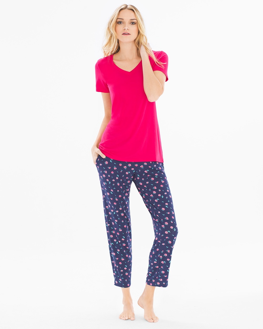 Cool Nights Ankle Length Pajama Set Delicate Ditsy Pink Punch