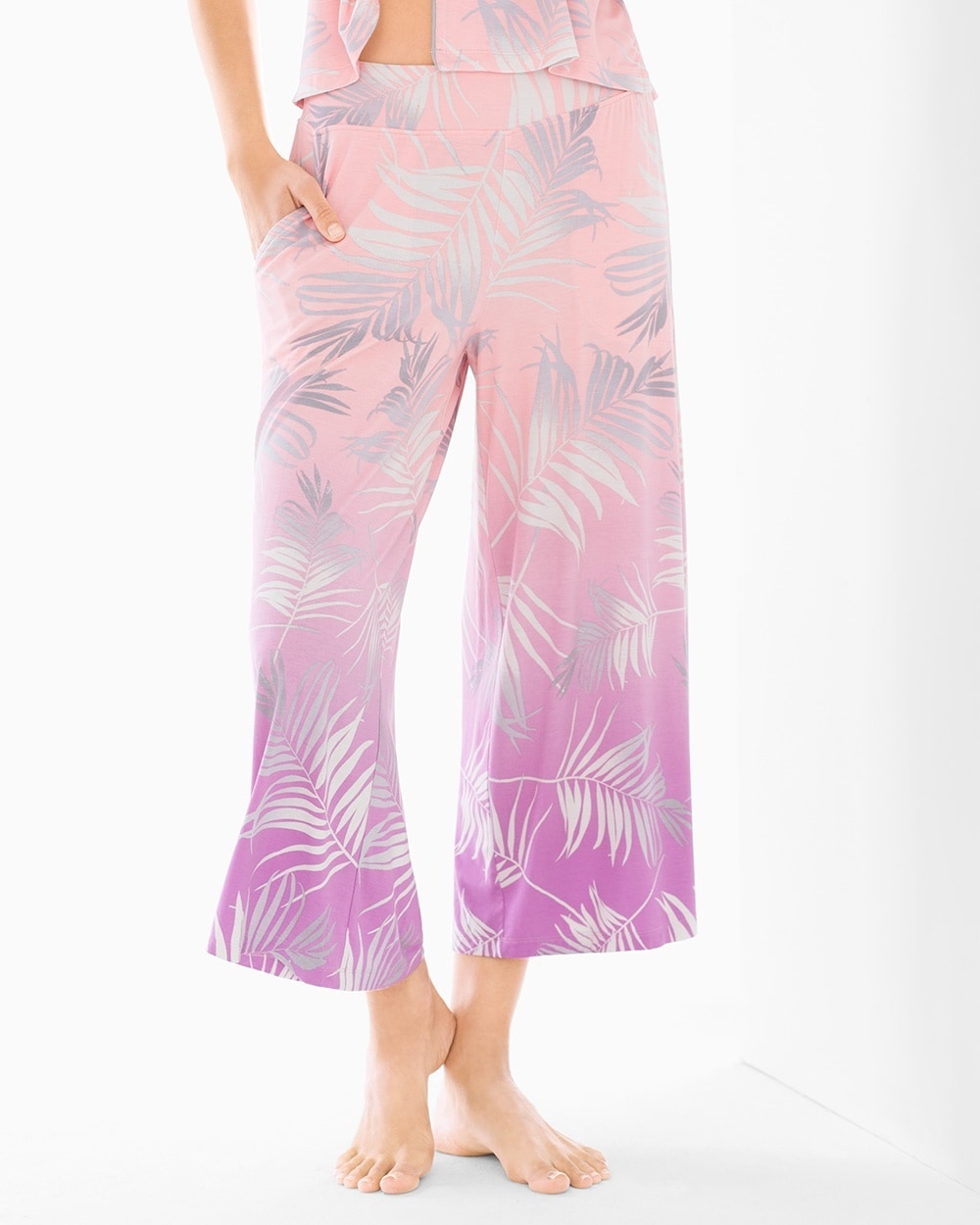 Cool Nights Full Pajama Crop Pants Hola Palm Ombre Border Pink