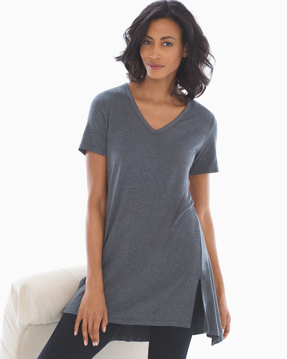 Style Essentials Soft Jersey Short Sleeve Tunic Tee Heather Quartz