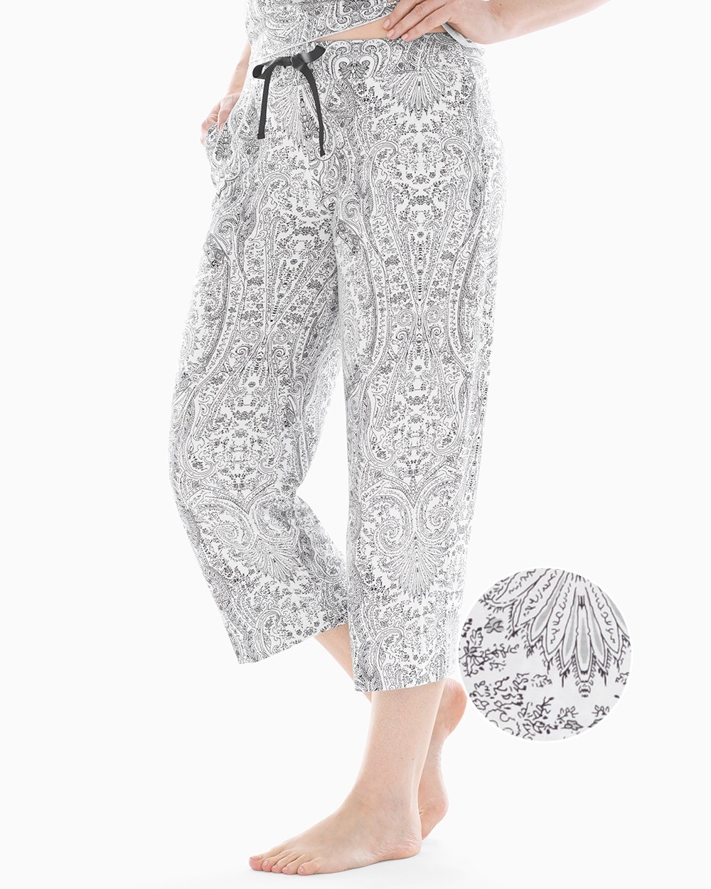 Cool Nights Grosgrain Trim Crop Pajama Pants Springtime Paisley White