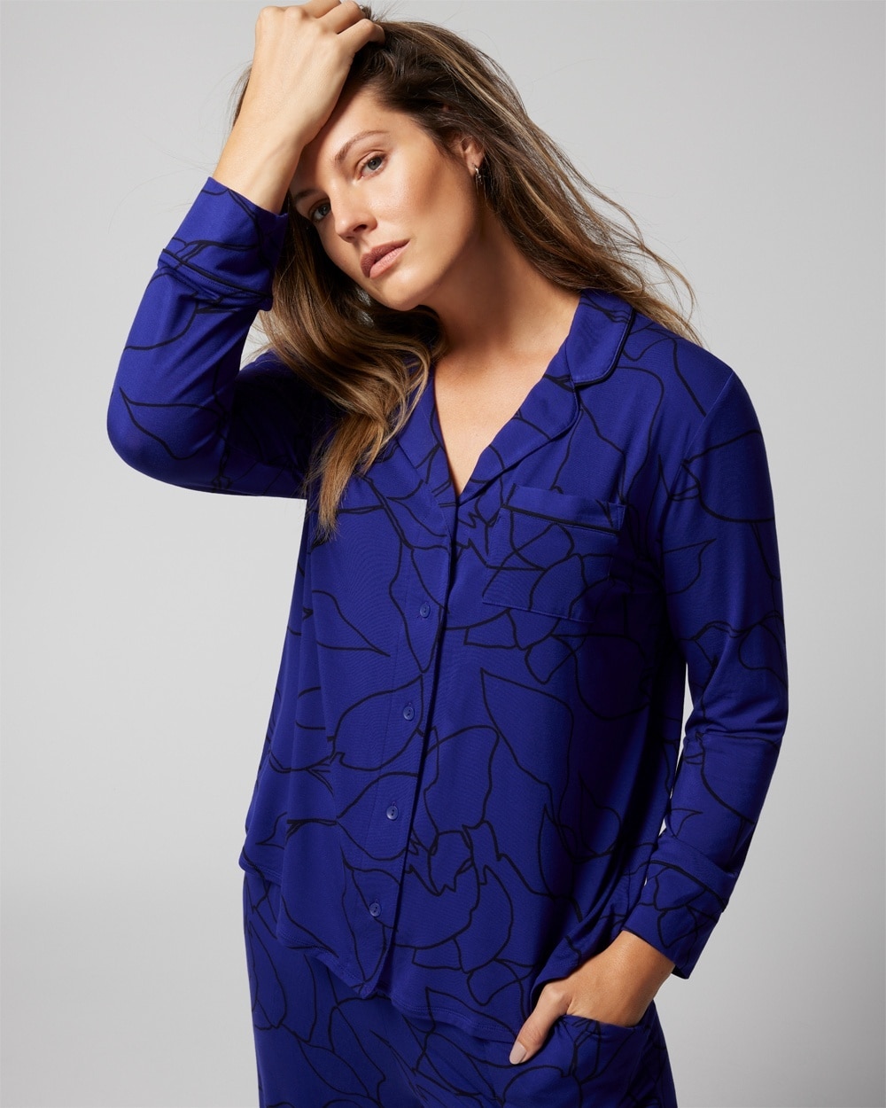 Cool Nights Long-Sleeve Notch Collar Pajama Top - WA