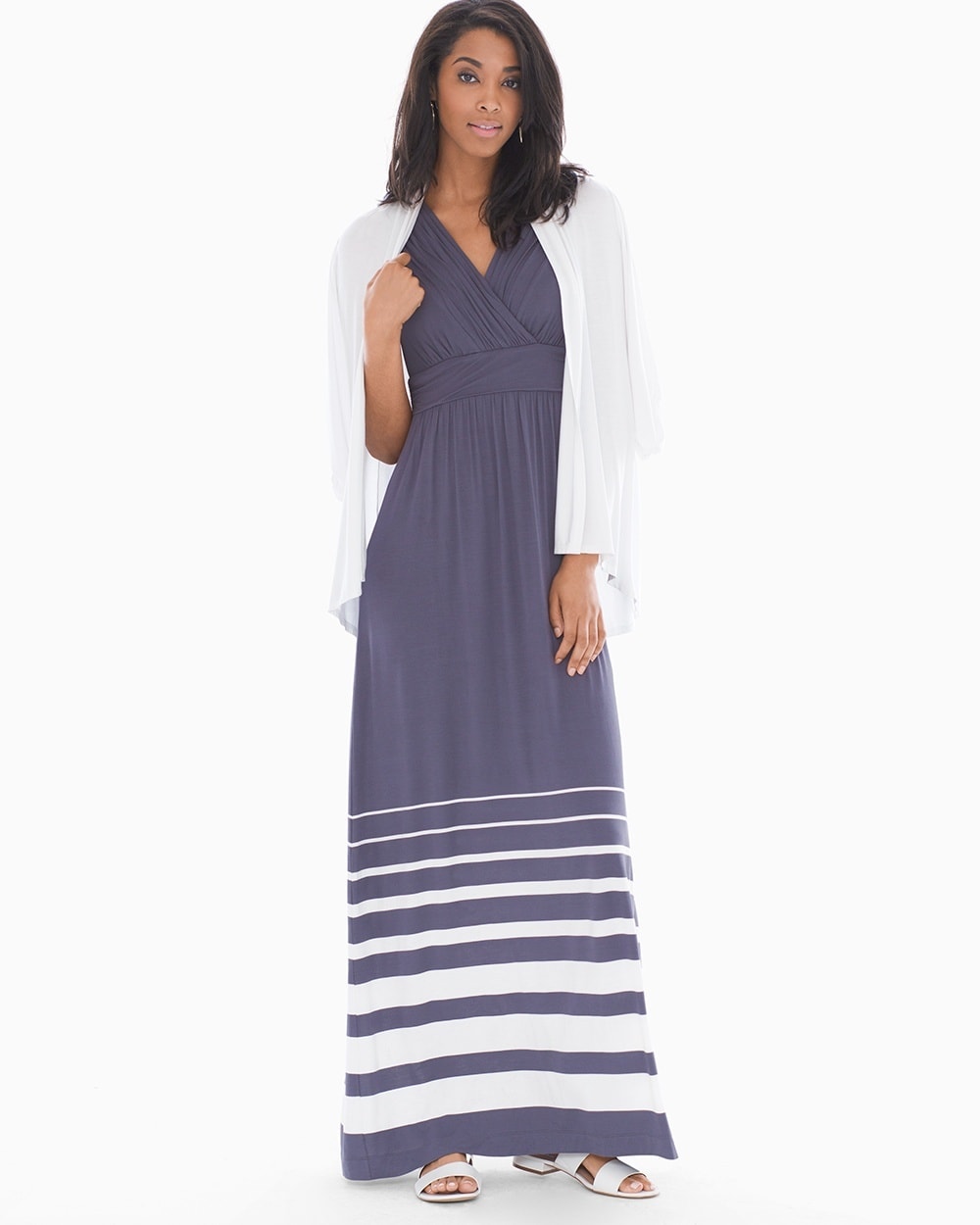 Shirred Bodice Maxi Dress Sanctuary Stripe Gray