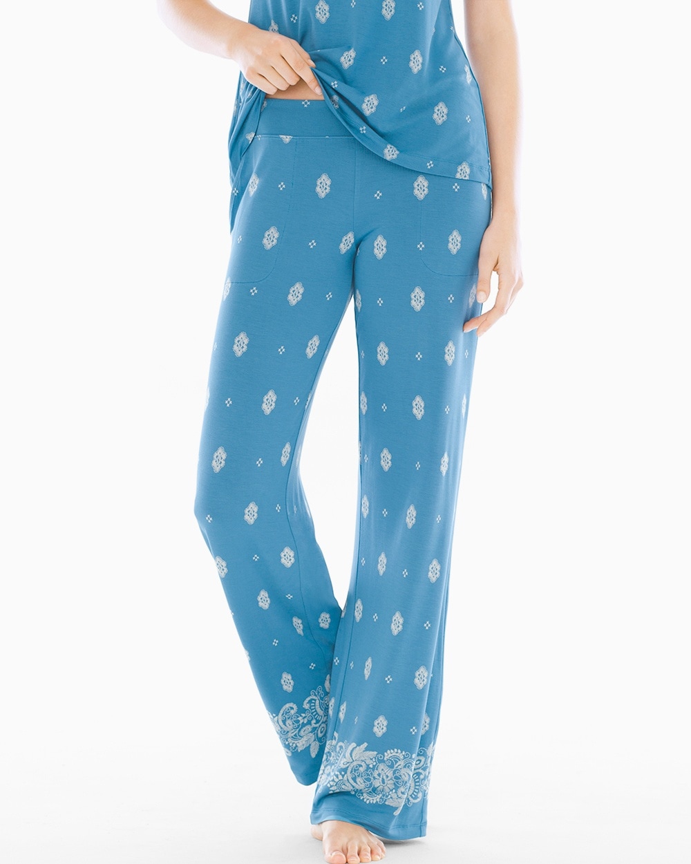 Embraceable Cool Nights Tall Pajama Pants Joyous Border Peacock