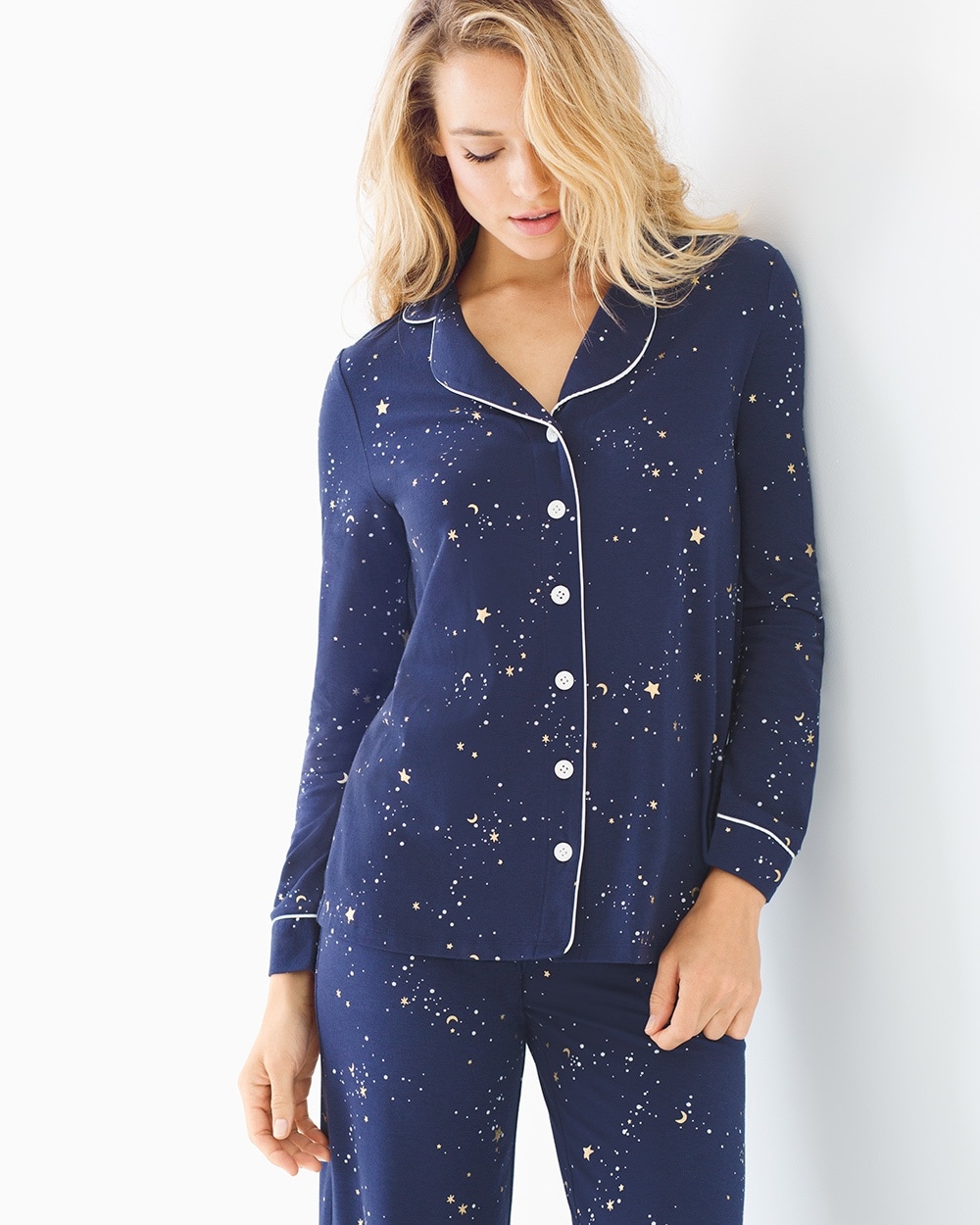 Embraceable Long Sleeve Notch Collar Pajama Top Mystical Sky Navy