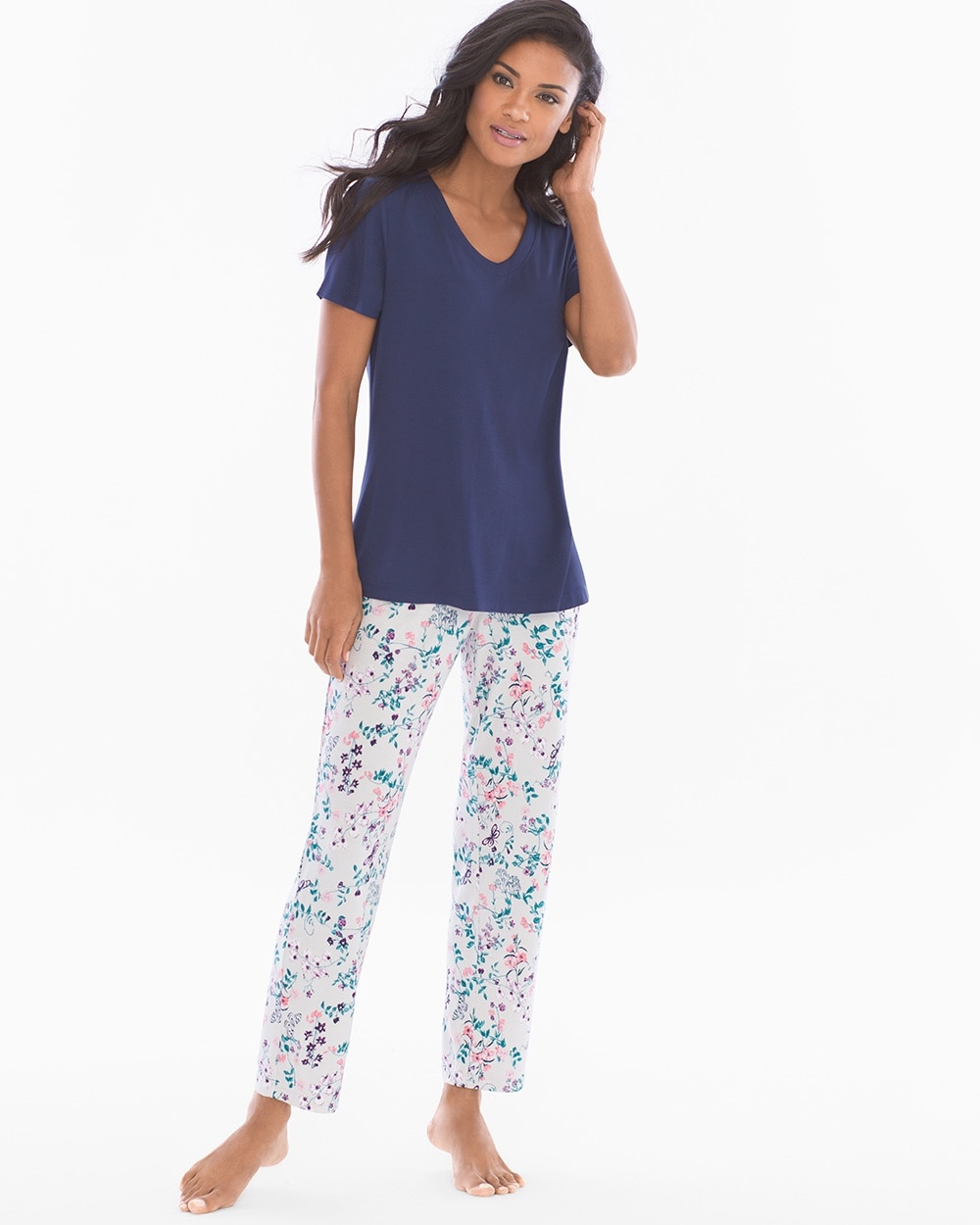 Cool NIghts Short Sleeve Pajama Set Wildflower Wind Navy