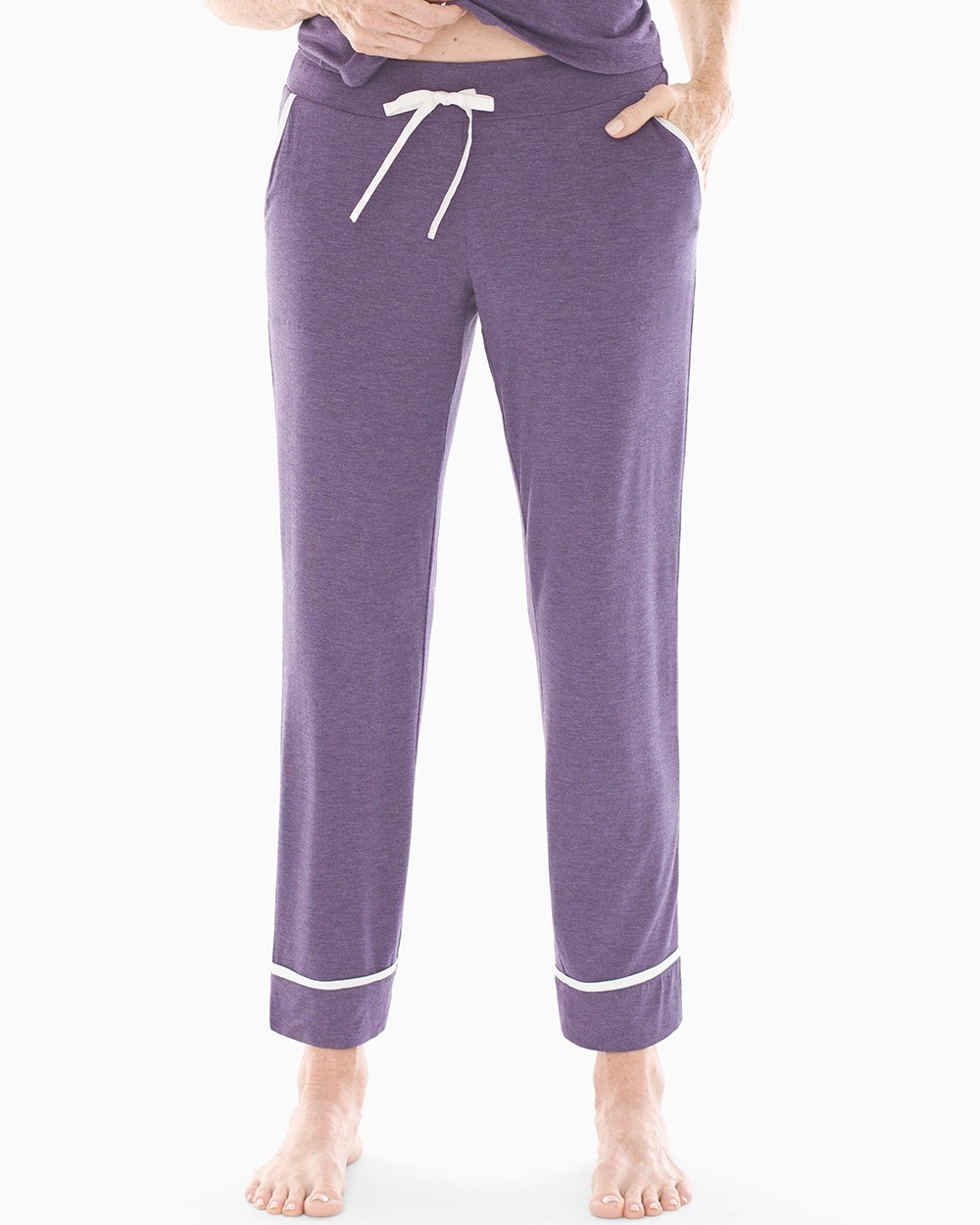 Cool Nights Satin Trim Ankle Pajama Pants Heather Black Violet