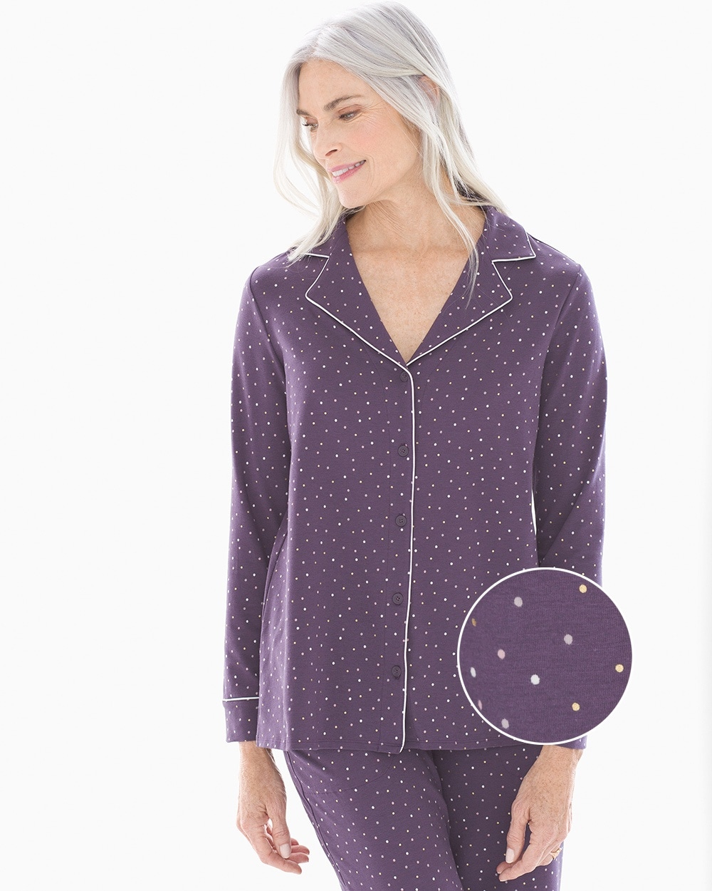 Embraceable Long Sleeve Notch Collar Pajama Top Festivity Black Violet