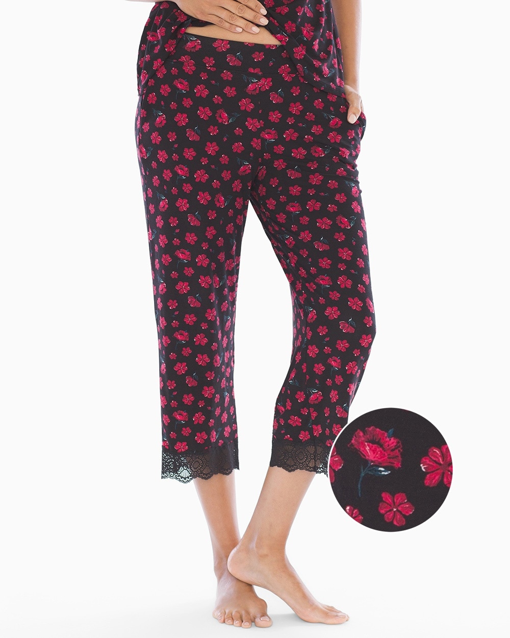 Cool Nights Lace Trim Crop Pajama Pants Enraptured Mini Black