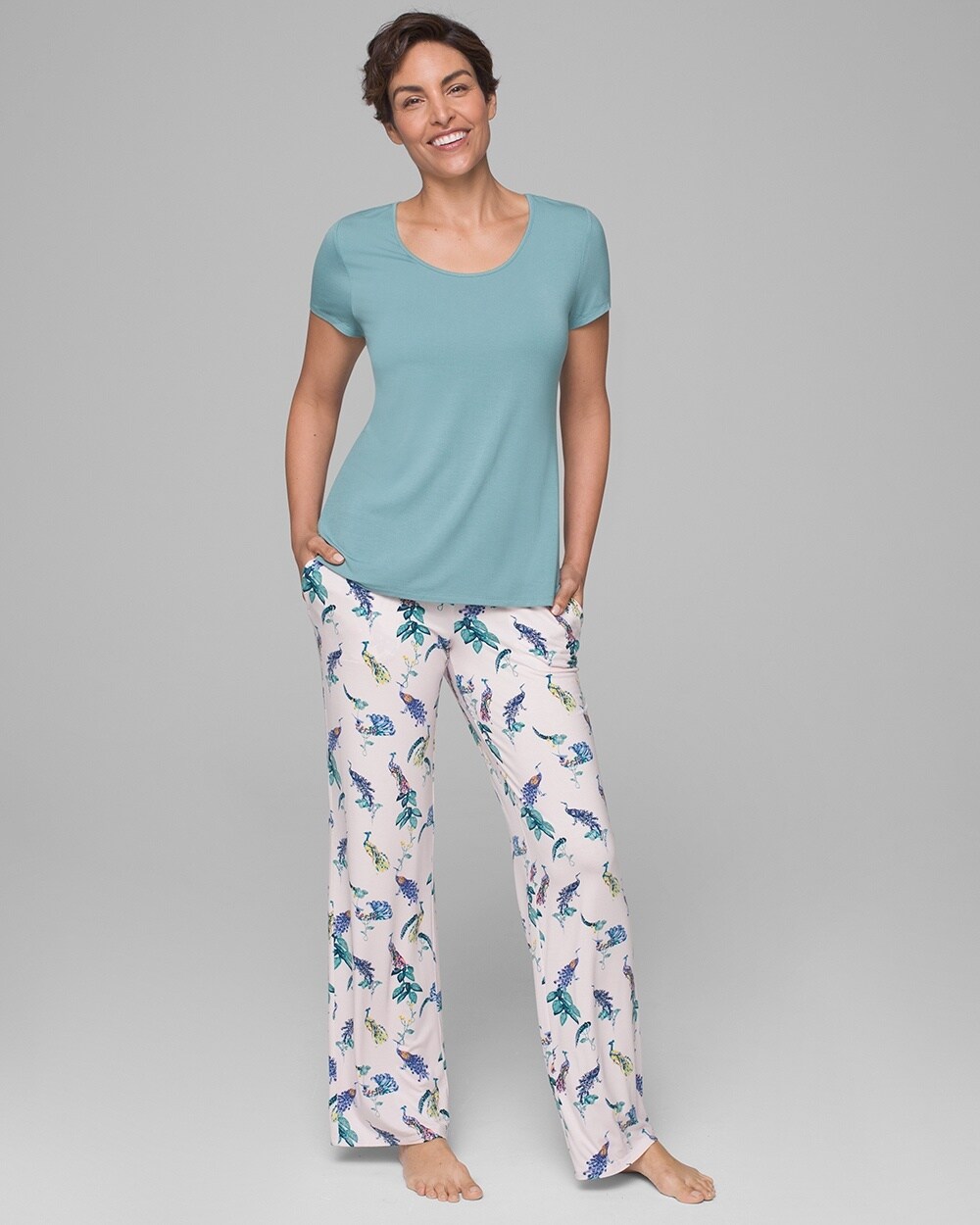 Cool Nights Short Sleeve Pajama Set Peacocks W Jaded SH - Soma