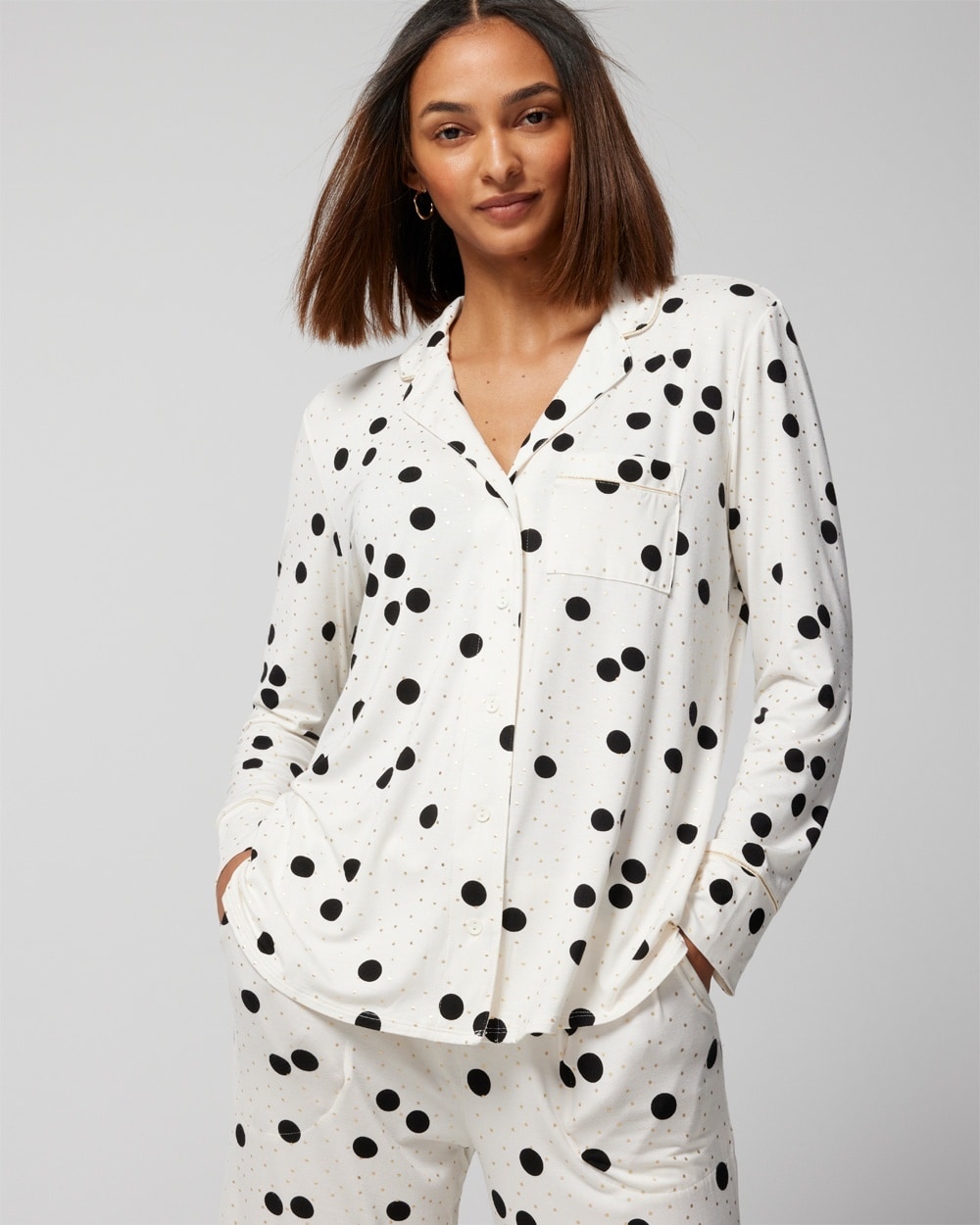 Cool Nights Long-Sleeve Notch Collar Pajama Top