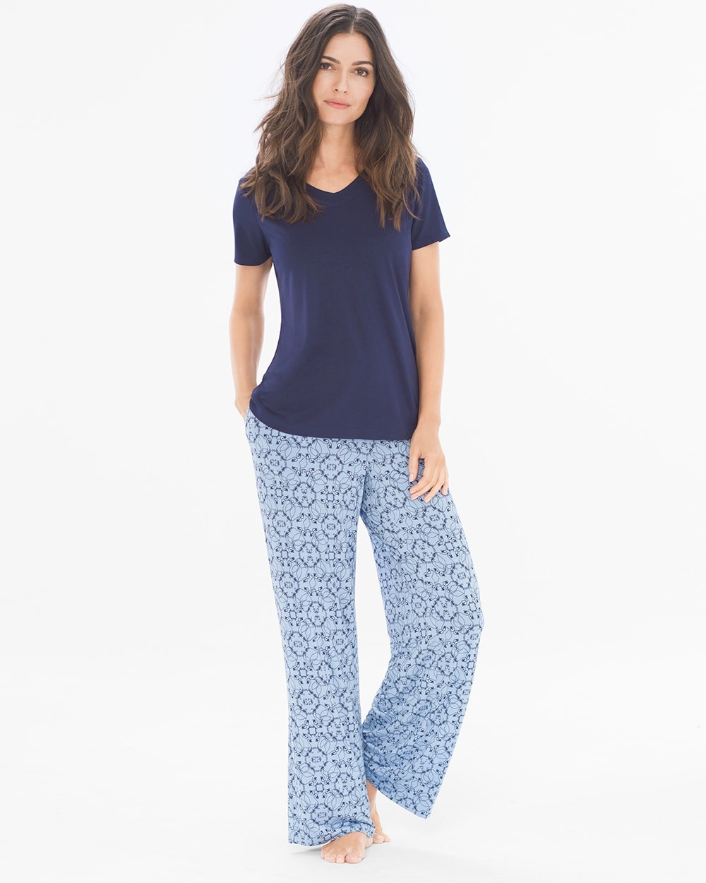 Cool Nights Short Sleeve Pajama Set Charming Tile Navy