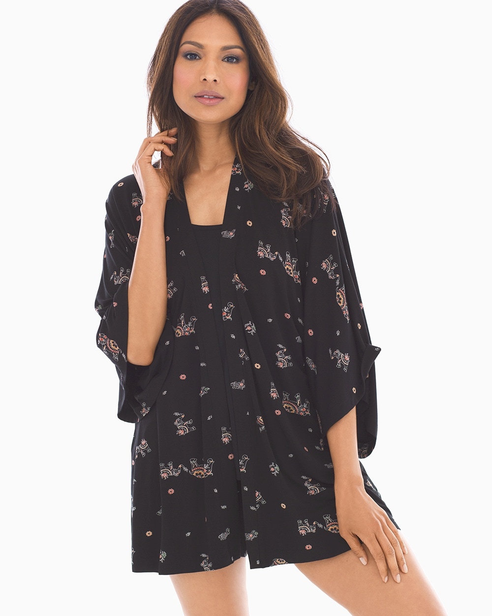 Cool Nights Kimono Pajama Wrap Elephant Black