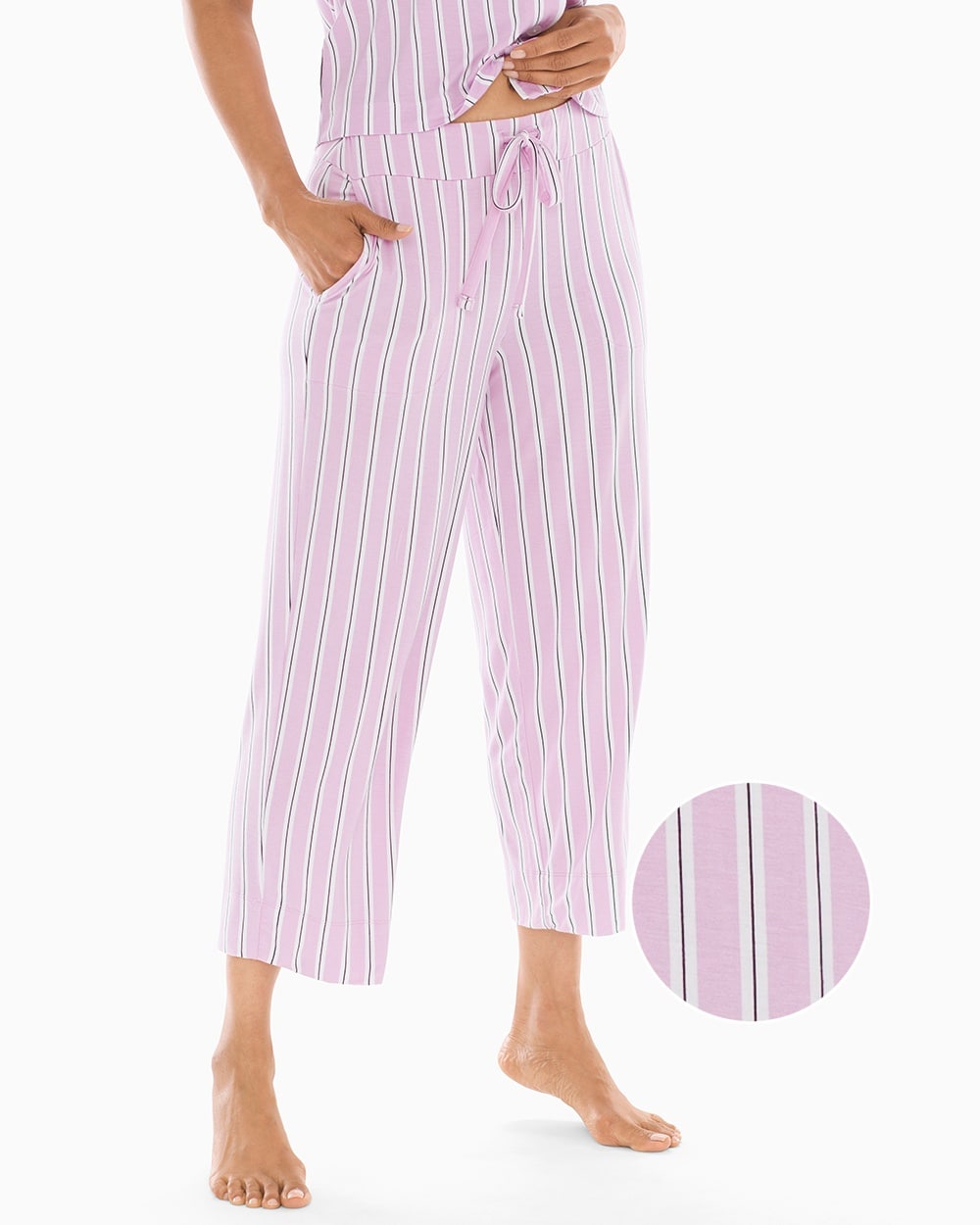 Cool Nights Grosgrain Trim Crop Pajama Pants Delicate Stripe Orchid