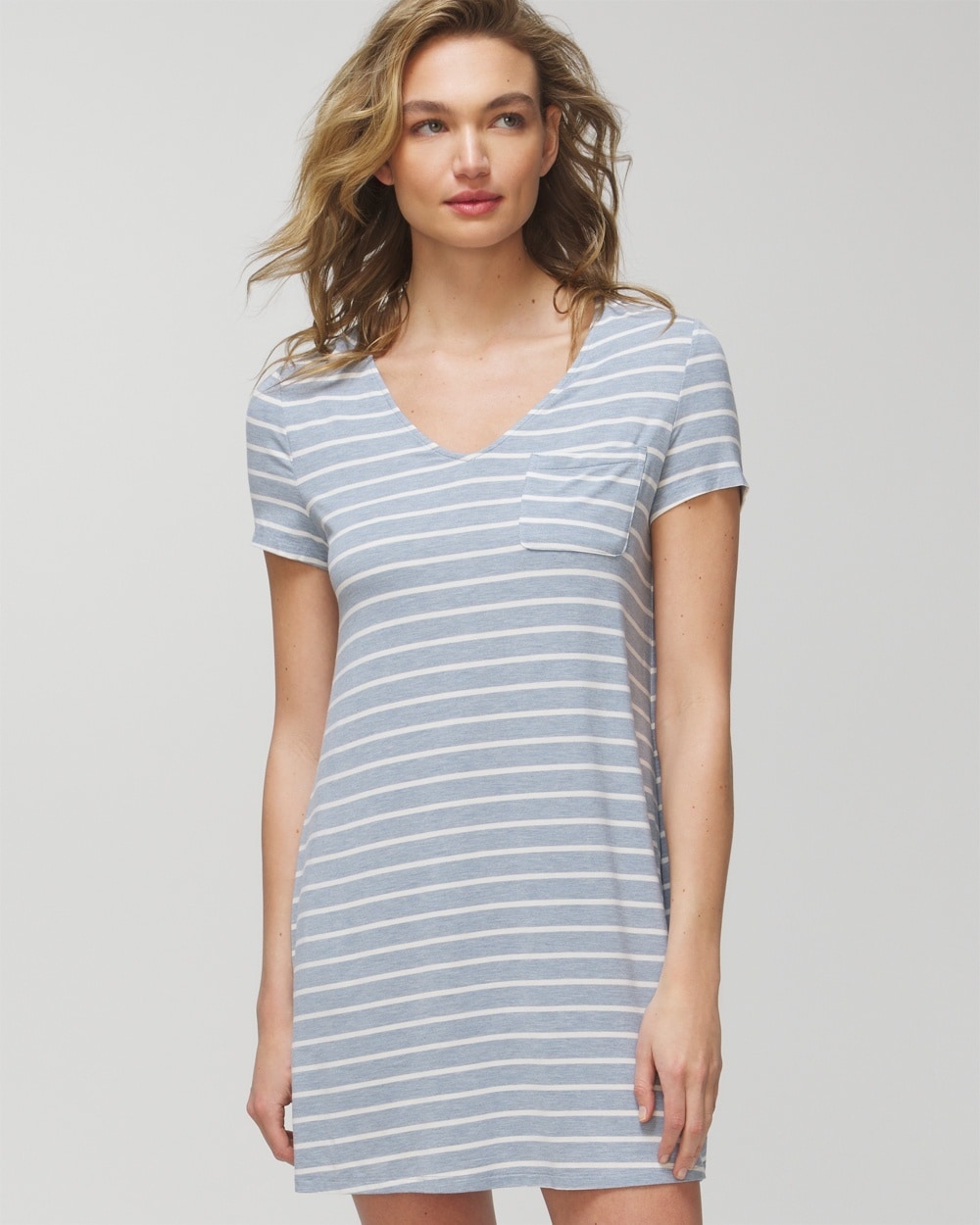 Soma Women's Cool Nights Short Sleeve Night Gown In Grey Stripe Size Xl |  In Grey & White Stripe