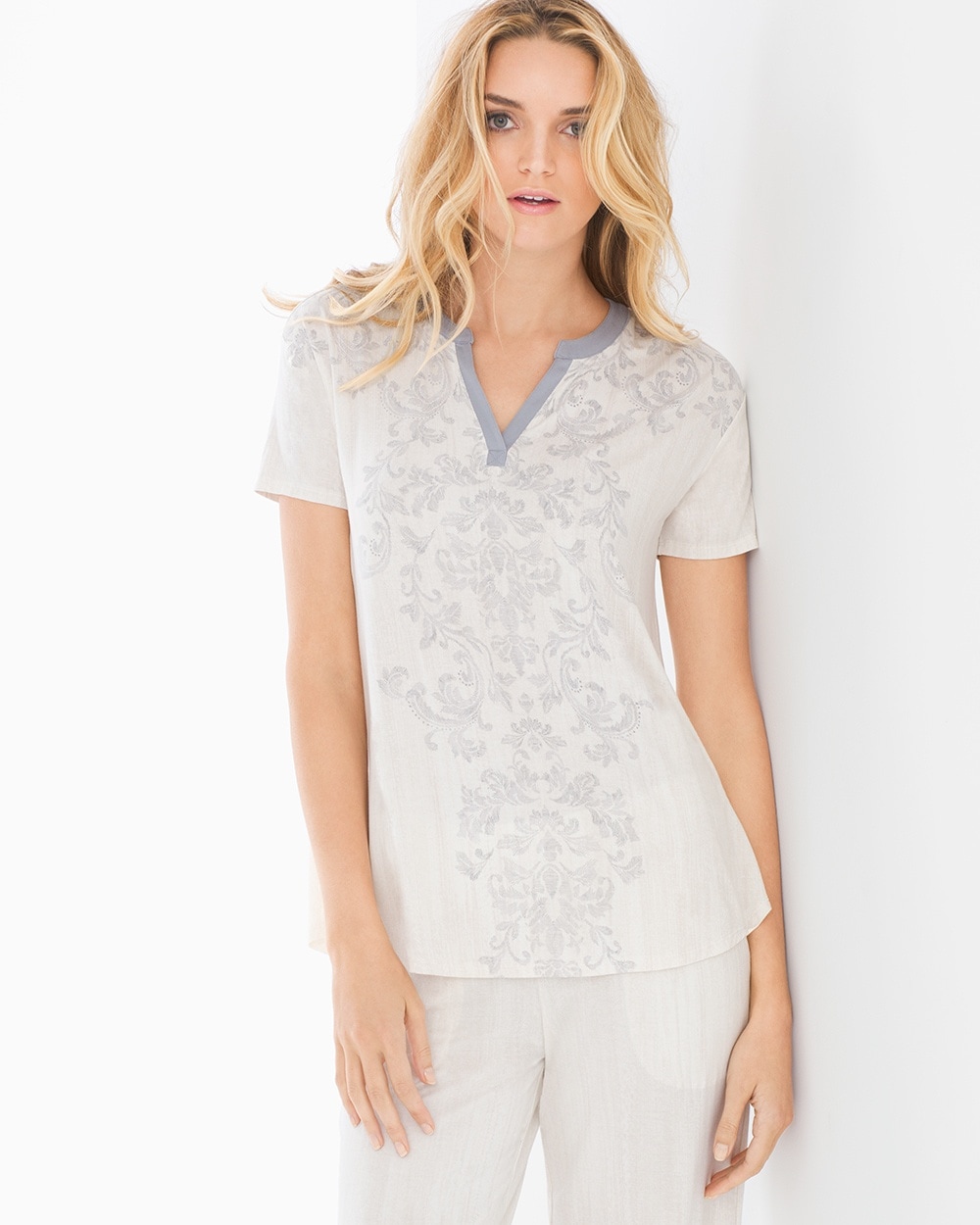 Cool Nights Pop Over Pajama Top Sublime Scroll Gray