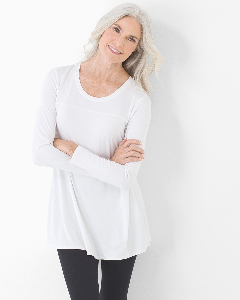 Soft Jersey Long Sleeve Yoke Tunic Bright White