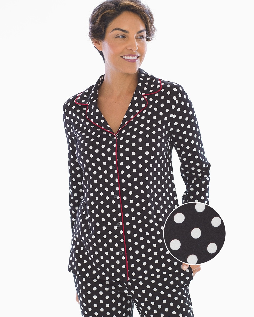 Embraceable Long Sleeve Notch Collar Pajama Top Big Dot Black Ivory