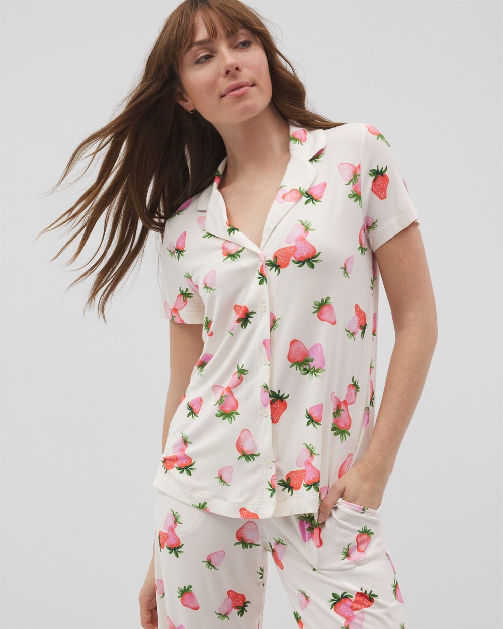 Cool Nights Short Sleeve Notch Collar Pajama Top