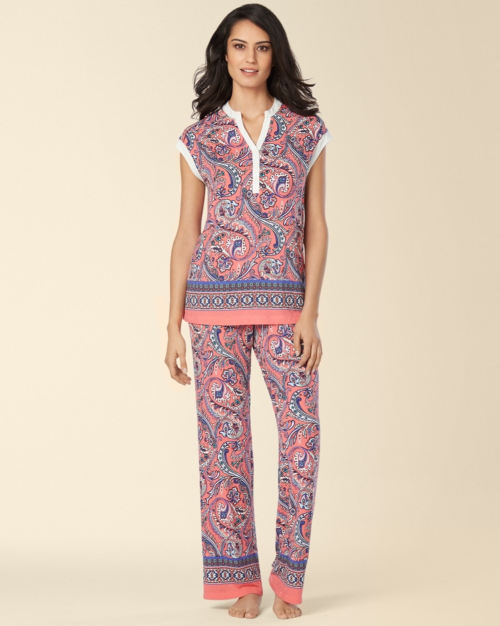 Embraceable Cool Nights Pop Over Pajama Top Ambition Tea Rose Border ...