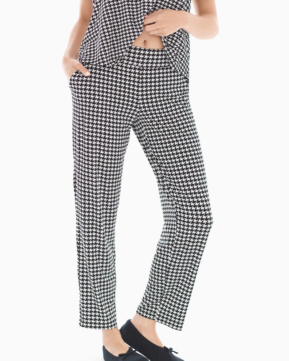 Cool Nights Ankle Pajama Pants Houndstooth Ivory