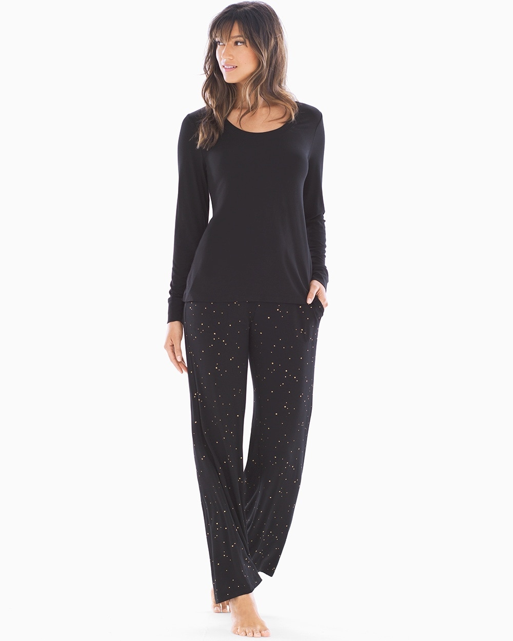 Cool Nights Scoopneck Long Sleeve Pajama Set Stars Black TL - Soma