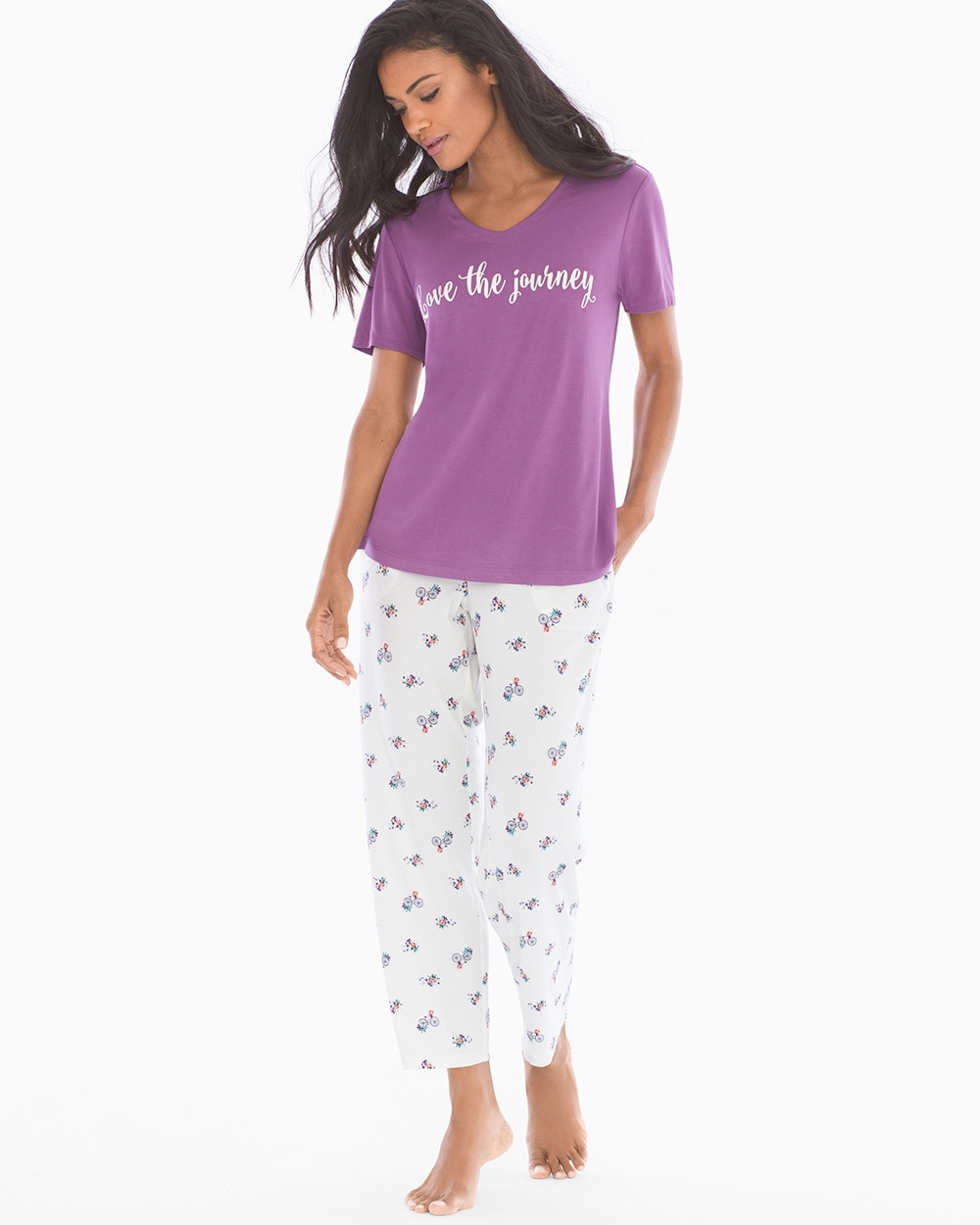 Cool Nights Short Sleeve-Ankle Pants Pajama Set Joy Ride Plum Wine