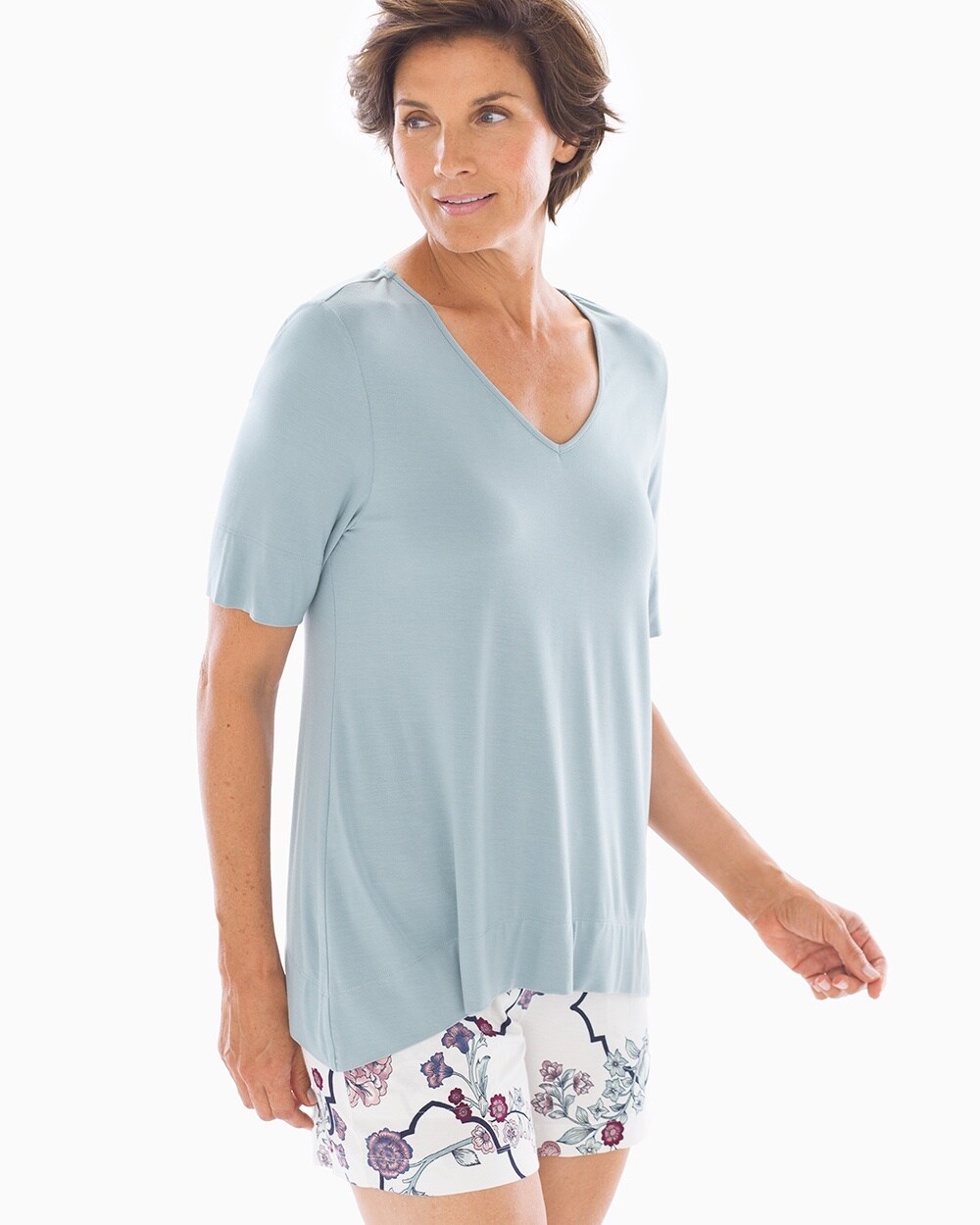 Cool Nights Short Sleeve Sharkbite Hem Pajama Tee Blue Aura