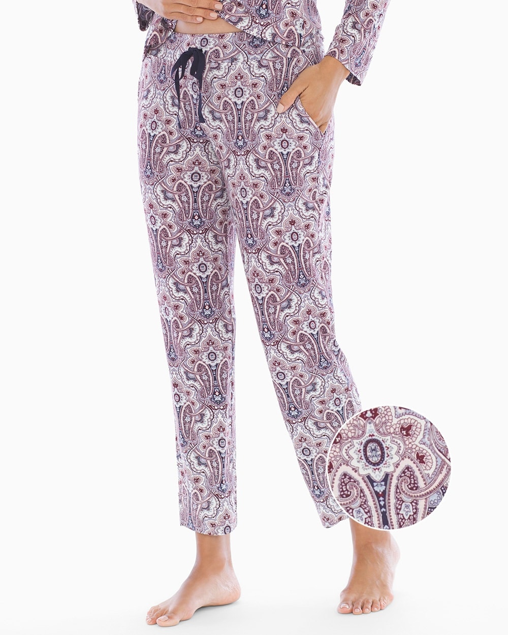 Cool Nights Grosgrain Trim Ankle Pajama Pants Angelic Paisley