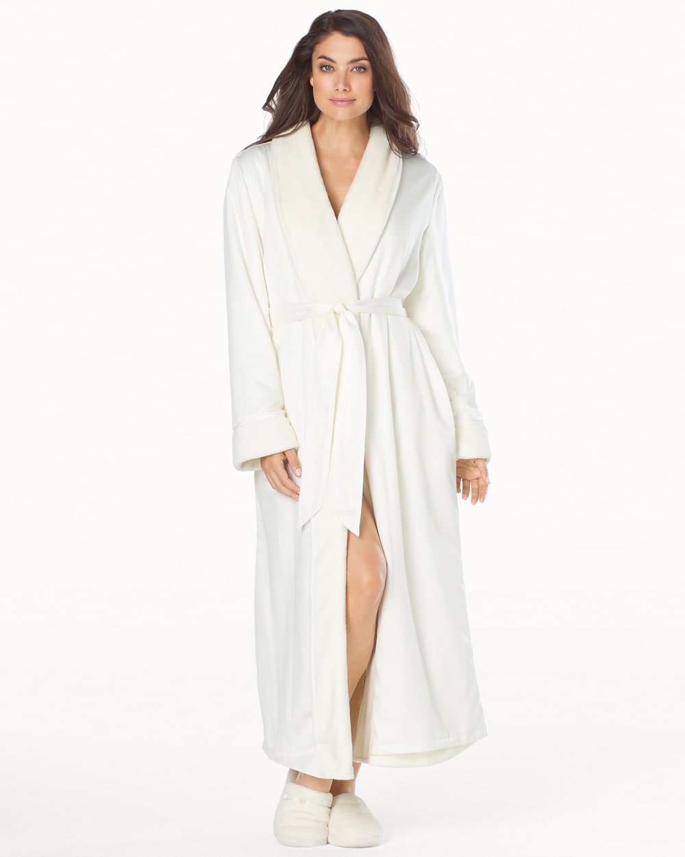 Embraceable Satin Reversible Long Robe Ivory