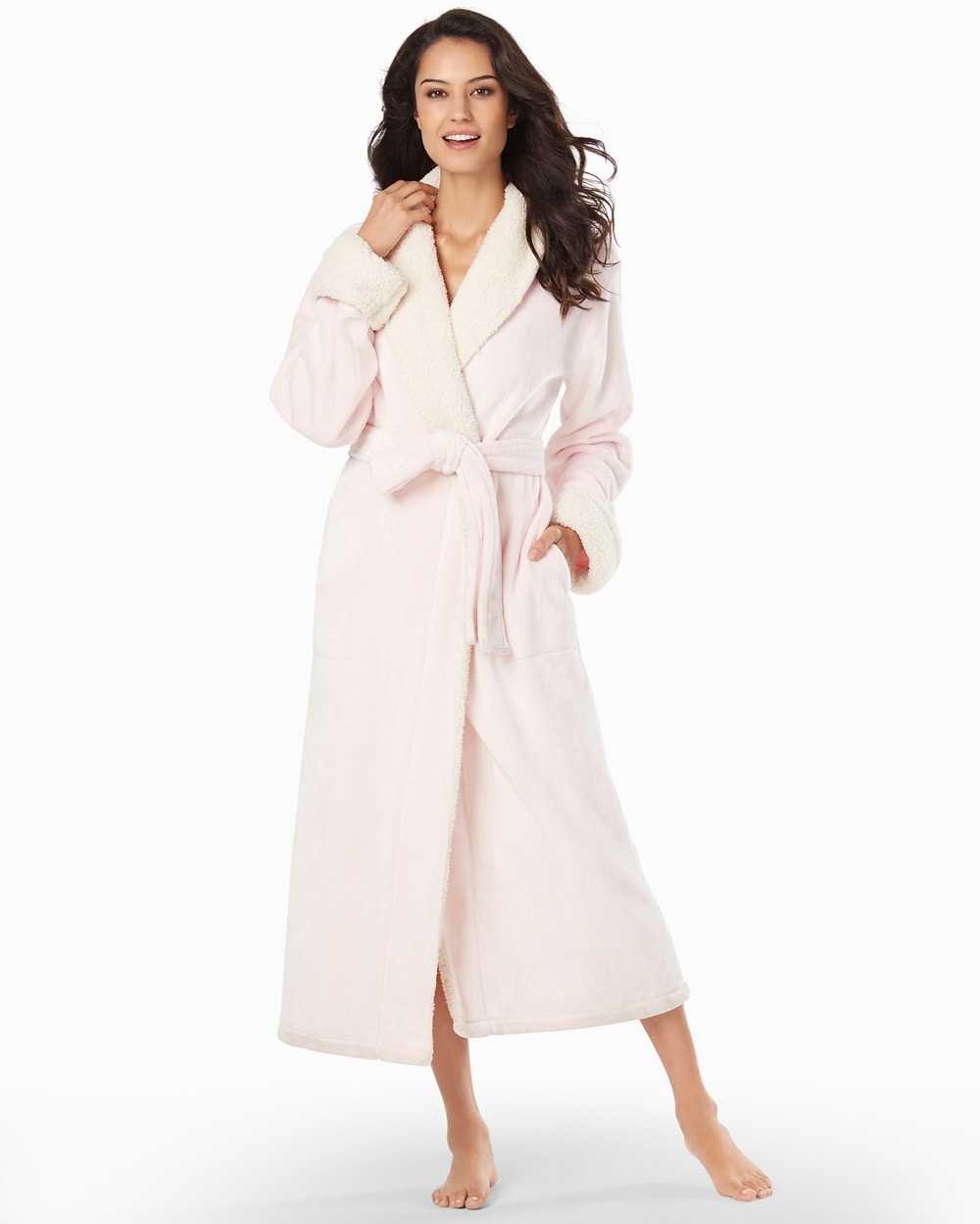Natori Sherpa Plush Long Robe Blush Pink