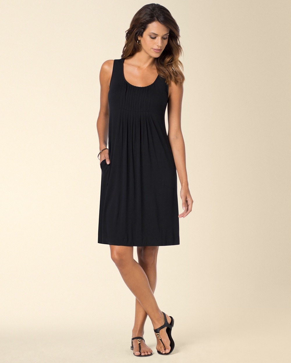 Sleeveless Pleated Front Short Dress Black