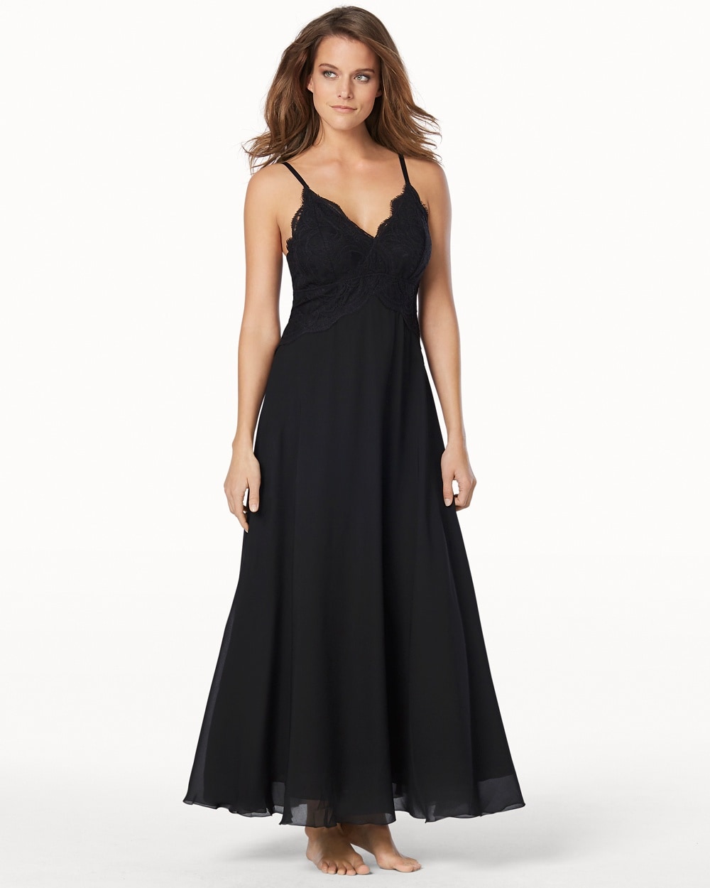 Enticing Lace Long Nightgown Black