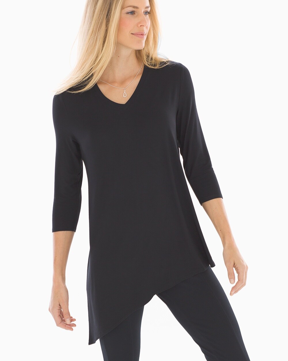 Asymmetrical Hem Tunic Tee Black