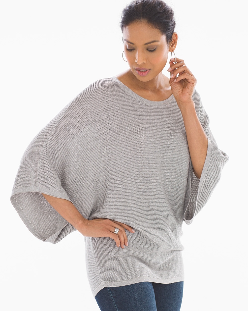 Shine Cotton Blend Kimono Sleeve Sweater Grey