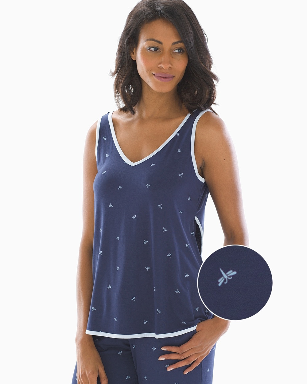 Cool Nights Apron Back Pajama Tank Top Dragonfly Navy Ocean