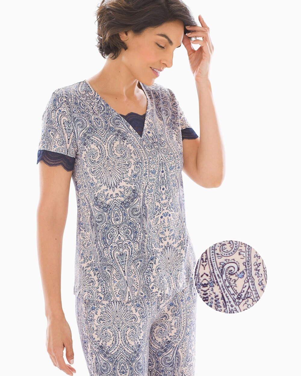 Cool Nights Lace Detail Short Sleeve Pajama Tee Springtime Paisley Ph Bls